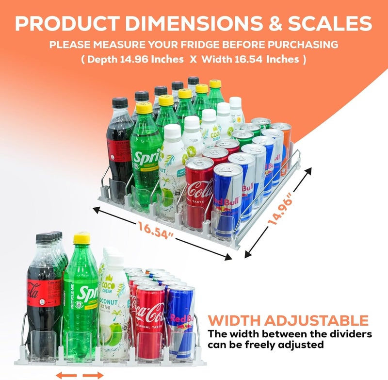 SIP SORT Upgraded Premium Drink Organizer for Fridge. Ultra Space Saving Drink Dispenser for Refrigerator with Larger Stopper Height and Automatic Pusher with Locking Feature. Holds 25 Cans (5 Rows, White) - Image 2